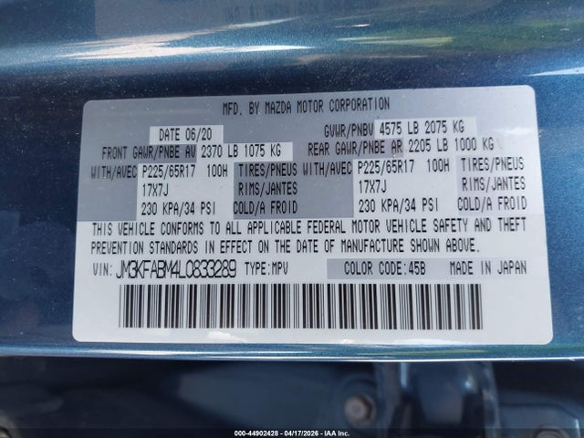 Продаж на аукціоні авто 2020 Mazda Cx-5 Sport, vin: JM3KFABM4L0833289, номер лоту: 44902428