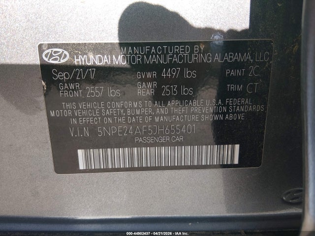 Aukcja sprzedaży 2018 Hyundai Sonata Se, vin: 5NPE24AF5JH655401, numer aukcji: 44902437