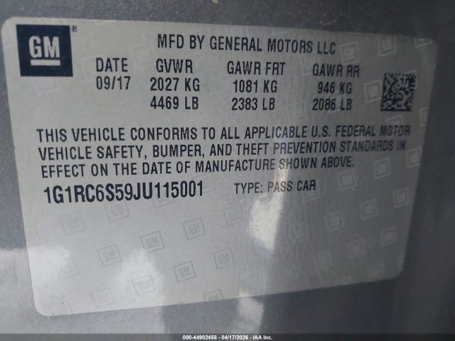 1G1RC6S59JU115001 Chevrolet VOLT LT