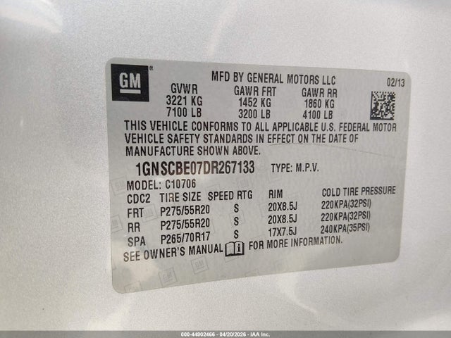 Продажа на аукционе авто 2013 Chevrolet Tahoe Lt, vin: 1GNSCBE07DR267133, номер лота: 44902466