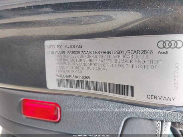 Продаж на аукціоні авто 2018 Audi S4 3.0t Premium Plus, vin: WAUC4AF45JA119088, номер лоту: 44902487