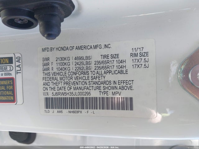 5J6RW5H35JL000295 Honda CR-V LX