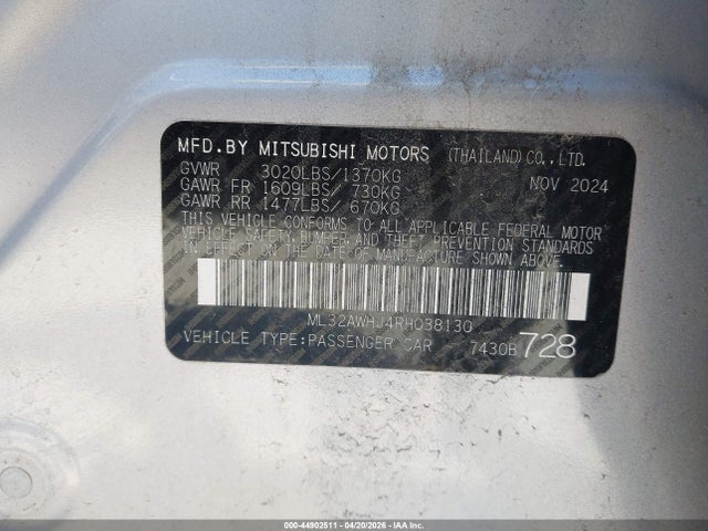 Продаж на аукціоні авто 2024 Mitsubishi Mirage Black Edition, vin: ML32AWHJ4RH038130, номер лоту: 44902511