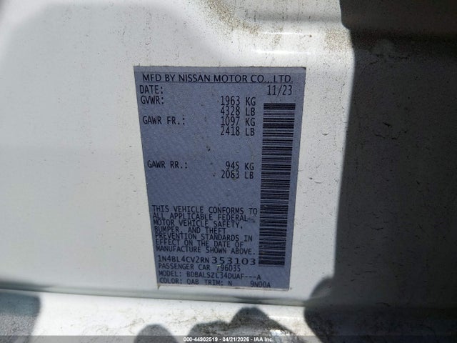 44902519 :رقم المزاد ، 1N4BL4CV2RN353103 vin ، 2024 Nissan Altima Sr Fwd مزاد بيع