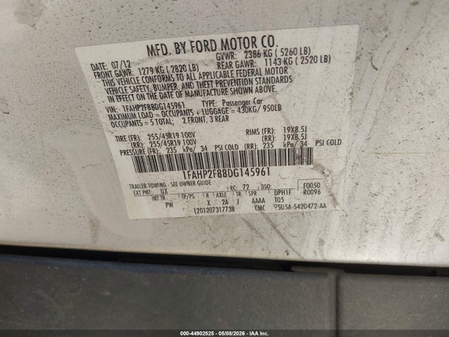 44902525 :رقم المزاد ، 1FAHP2F88DG145961 vin ، 2013 Ford Taurus Limited مزاد بيع
