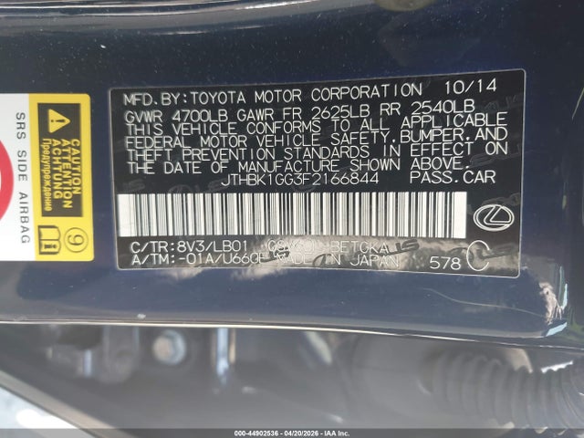 Продаж на аукціоні авто 2015 Lexus Es 350, vin: JTHBK1GG3F2166844, номер лоту: 44902536