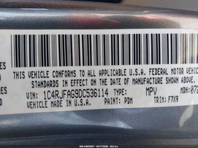 44902587 :رقم المزاد ، 1C4RJFAG9DC536114 vin ، 2013 Jeep Grand Cherokee Laredo مزاد بيع