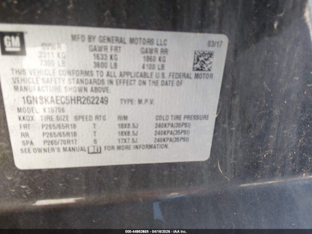 1GNSKAEC5HR262249 Chevrolet Tahoe Ls