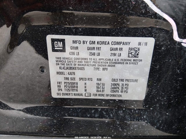 44902628 :رقم المزاد ، KL4CJASB5KB704825 vin ، 2019 Buick Encore Fwd Preferred مزاد بيع