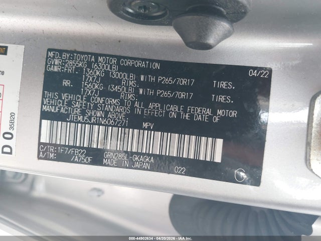 Продажа на аукционе авто 2022 Toyota 4runner Sr5, vin: JTEMU5JR1N6067271, номер лота: 44902634