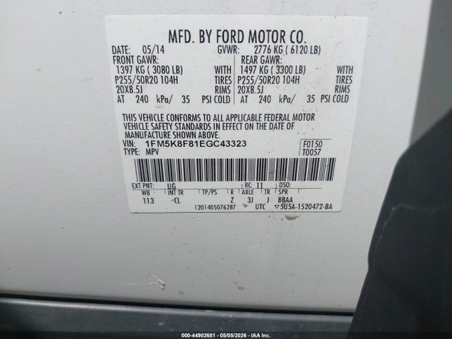 Aukcja sprzedaży 2014 Ford Explorer Limited, vin: 1FM5K8F81EGC43323, numer aukcji: 44902681