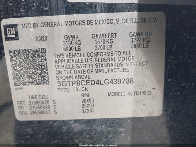 2020 Gmc Sierra 1500 2wd  Short Box Elevation მანქანა იყიდება აუქციონზე, vin: 3GTP8CED4LG439786, აუქციონის ნომერი: 44902684