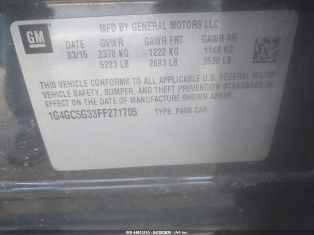 44902690 :رقم المزاد ، 1G4GC5G33FF271705 vin ، 2015 Buick Lacrosse Leather مزاد بيع