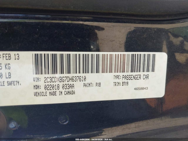 44902696 :رقم المزاد ، 2C3CDXBG7DH637610 vin ، 2013 Dodge Charger Se مزاد بيع