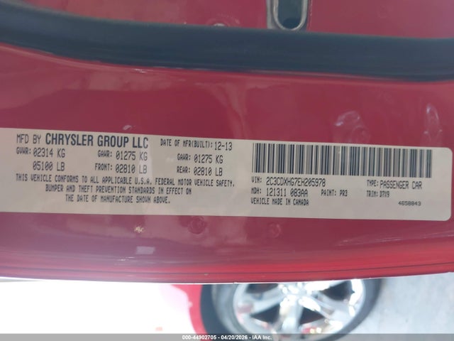 Aukcja sprzedaży 2014 Dodge Charger Sxt, vin: 2C3CDXHG7EH205978, numer aukcji: 44902705