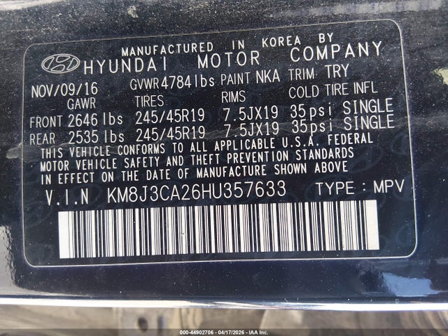 Hyundai Tucson Sport 2017 KM8J3CA26HU357633 Image 9
