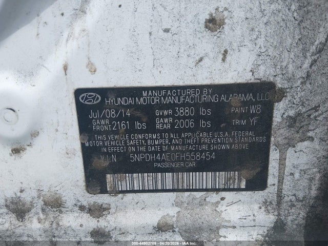 Hyundai Elantra Limited 2015 5NPDH4AE0FH558454 Image 9