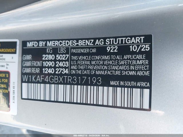W1KAF4GBXTR317193 Mercedes-Benz C 300