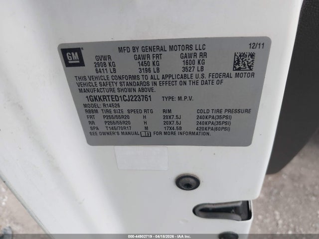 Aukcja sprzedaży 2012 Gmc Acadia Denali, vin: 1GKKRTED1CJ223761, numer aukcji: 44902719