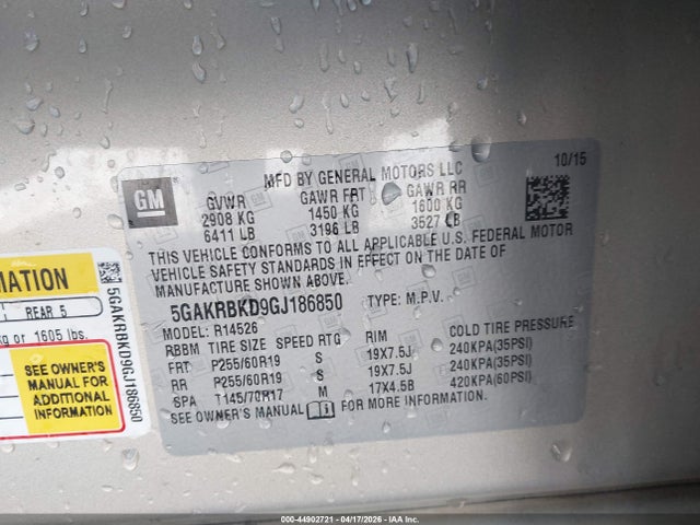 5GAKRBKD9GJ186850 Buick Enclave Leather