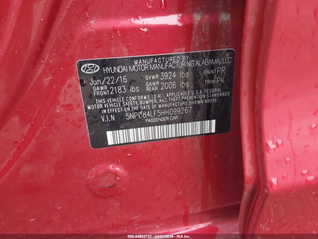 5NPD84LF5HH099267 Hyundai ELANTRA SE