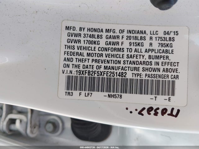 Honda Civic Lx 2015 19XFB2F5XFE251482 Image 9