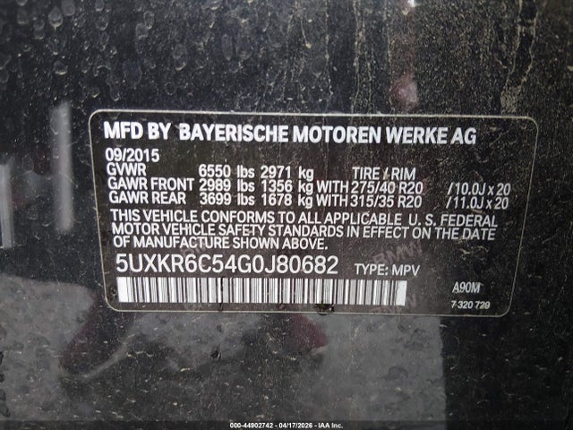 2016 Bmw X5 Xdrive50i მანქანა იყიდება აუქციონზე, vin: 5UXKR6C54G0J80682, აუქციონის ნომერი: 44902742