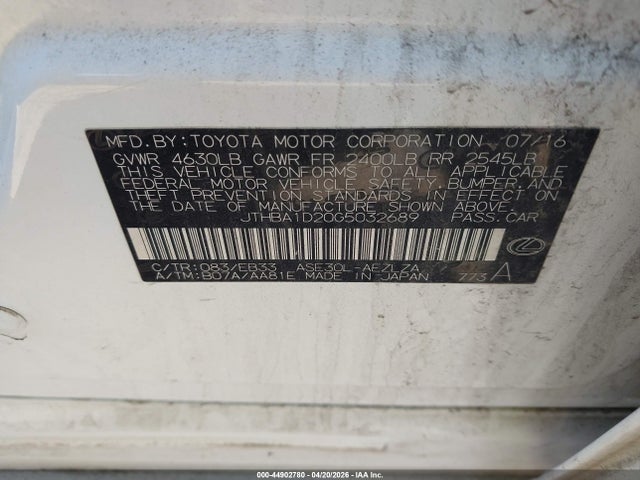 Продажа на аукционе авто 2016 Lexus Is 200t, vin: JTHBA1D20G5032689, номер лота: 44902780