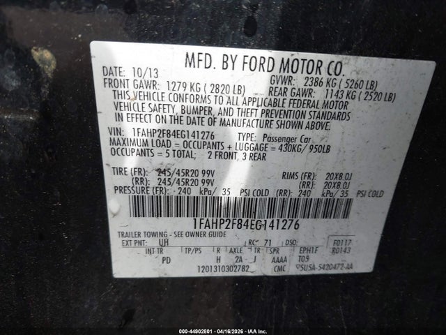 Ford Taurus Limited 2014 1FAHP2F84EG141276 Image 9
