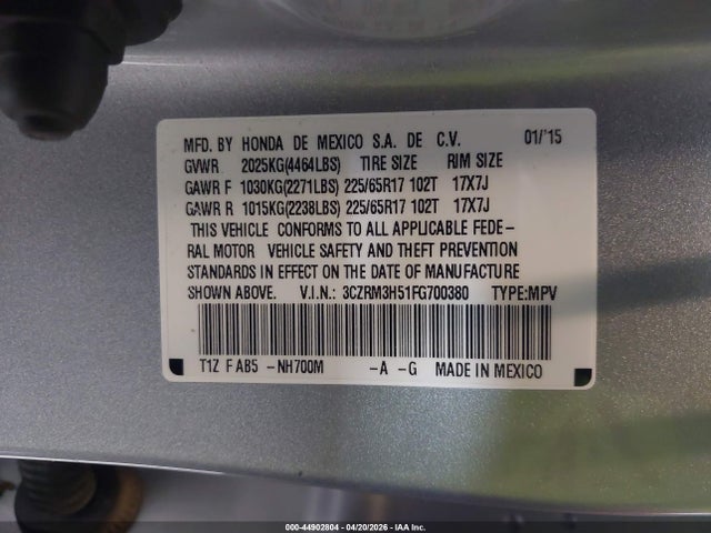 44902804 :رقم المزاد ، 3CZRM3H51FG700380 vin ، 2015 Honda Cr-v Ex مزاد بيع