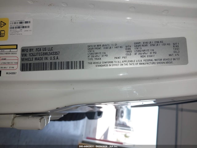 Продажа на аукционе авто 2021 Jeep Gladiator Mojave 4x4, vin: 1C6JJTEG8ML543357, номер лота: 44902831