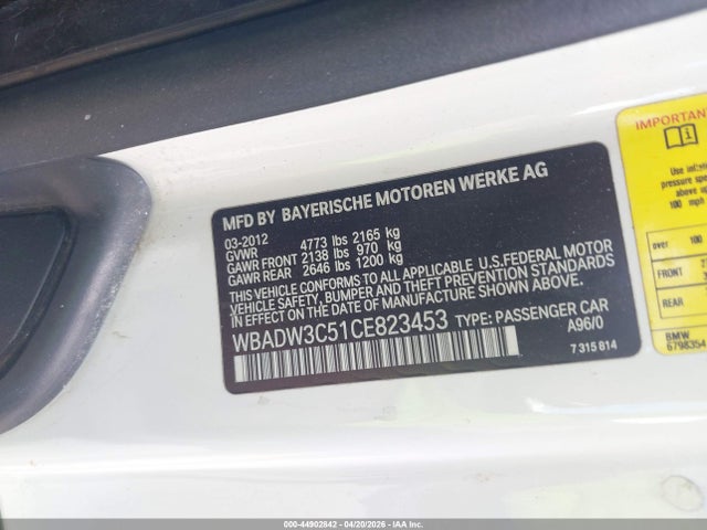 Aukcja sprzedaży 2012 Bmw 328i, vin: WBADW3C51CE823453, numer aukcji: 44902842