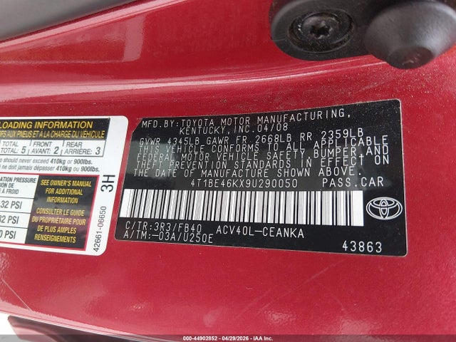 Продаж на аукціоні авто 2009 Toyota Camry Le, vin: 4T1BE46KX9U290050, номер лоту: 44902852