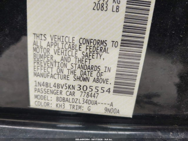 2019 NISSAN ALTIMA 1N4BL4BV5KN305554 Photo 8