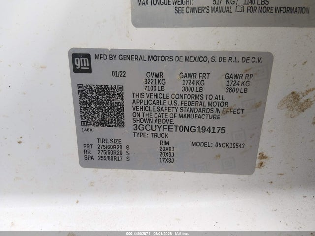 Продажа на аукционе авто 2022 Chevrolet Silverado 1500 Ltd 4wd  Short Bed Lt Trail Boss, vin: 3GCUYFET0NG194175, номер лота: 44902871