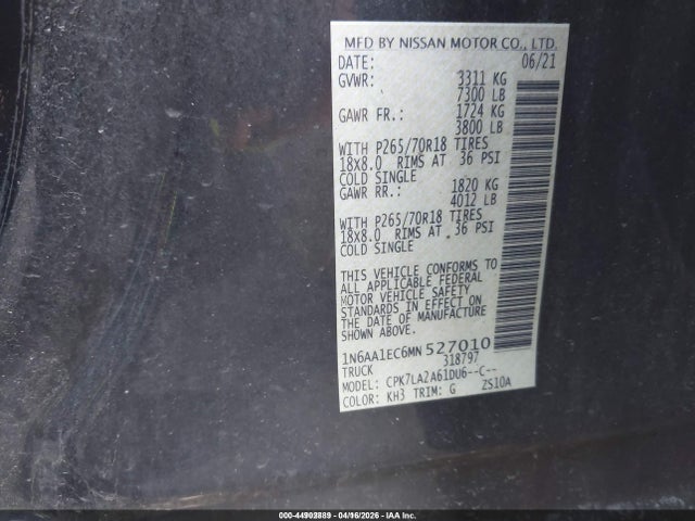 Nissan Titan S 4x4 2021 1N6AA1EC6MN527010 Image 9