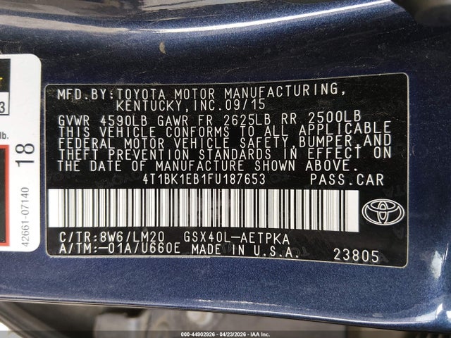 4T1BK1EB1FU187653 Toyota AVALON LIMITED