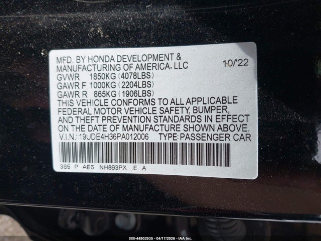 2023 Acura Integra A-spec მანქანა იყიდება აუქციონზე, vin: 19UDE4H36PA012006, აუქციონის ნომერი: 44902935