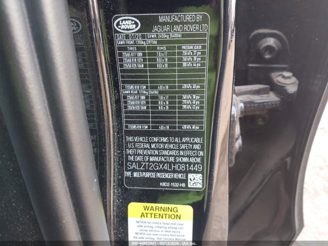 SALZT2GX4LH081449 Land Rover Range Rover Evoque R-dynamic S