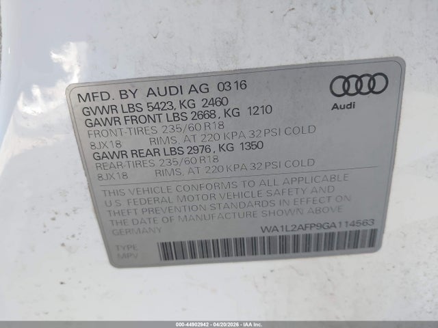 WA1L2AFP9GA114563 Audi Q5 2.0t Premium