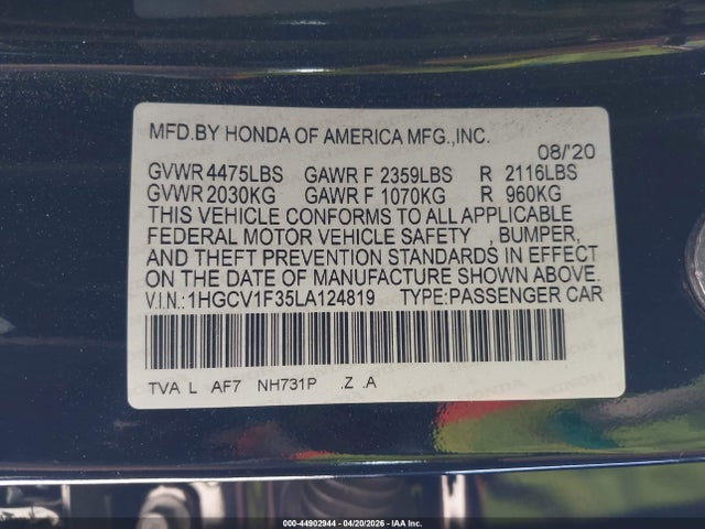 1HGCV1F35LA124819 Honda Accord Sport