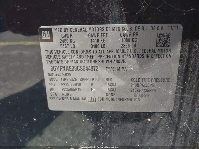 Продаж на аукціоні авто 2012 Cadillac Srx Luxury Collection, vin: 3GYFNAE38CS544872, номер лоту: 44902953