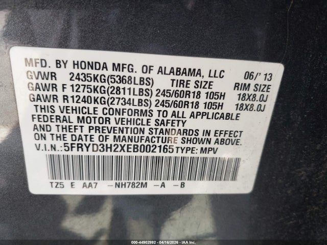 Продаж на аукціоні авто 2014 Acura Mdx, vin: 5FRYD3H2XEB002165, номер лоту: 44902992