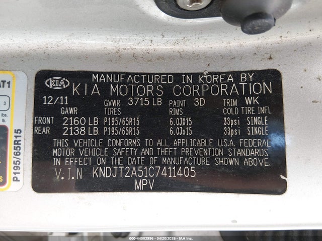 Продажа на аукционе авто 2012 Kia Soul, vin: KNDJT2A51C7411405, номер лота: 44902996