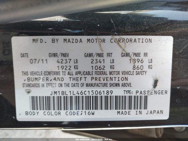 Aukcja sprzedaży 2012 Mazda Speed 3, vin: JM1BL1L46C1506189, numer aukcji: 44903006