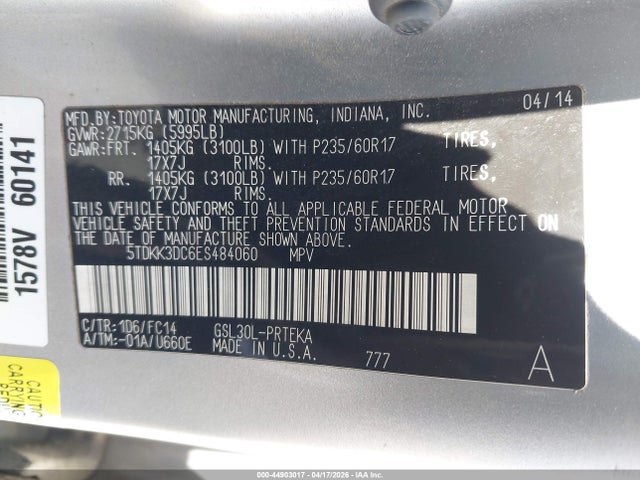 5TDKK3DC6ES484060 Toyota Sienna Le V6 8 Passenger