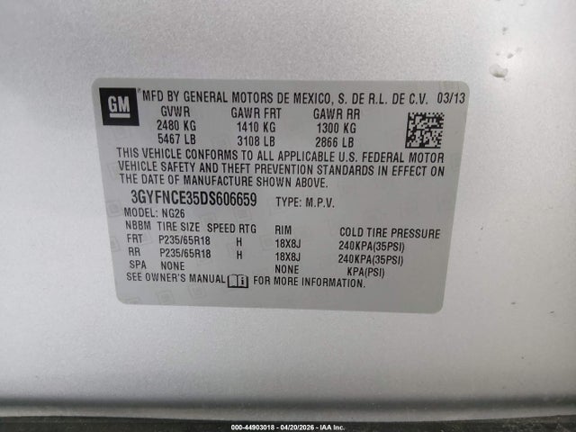 Aukcja sprzedaży 2013 Cadillac Srx Luxury Collection, vin: 3GYFNCE35DS606659, numer aukcji: 44903018