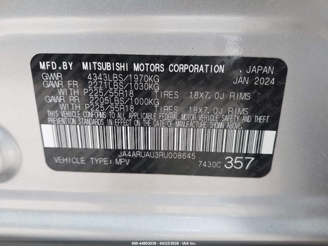 Продаж на аукціоні авто 2024 Mitsubishi Outlander Sport 2.0 Es Awc/2.0 Le Awc/2.0 Ralliart Awc/2.0 S Awc/2.0 Se Awc/2.0 Trail Edition Awc, vin: JA4ARUAU3RU008645, номер лоту: 44903036