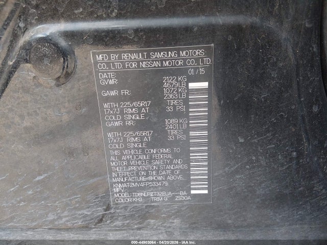 44903064 :رقم المزاد ، KNMAT2MV4FP533479 vin ، 2015 Nissan Rogue S مزاد بيع