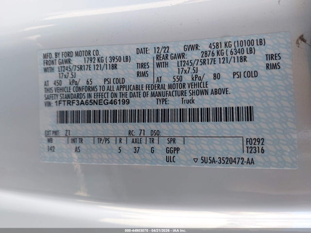 Ford F-350 Xl 2022 1FTRF3A65NEG46199 Image 8